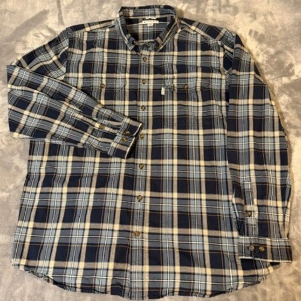 Carhartt Mens 2XLT Blue‎ Plaid Relaxed Fit Flannel Button Down Shirt 101756-412